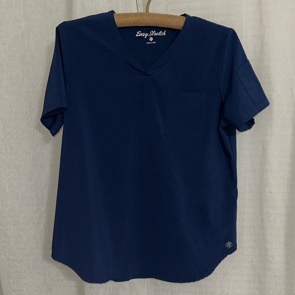 Easy Stretch M Navy V-Neck Short Sleeve Scrub Top